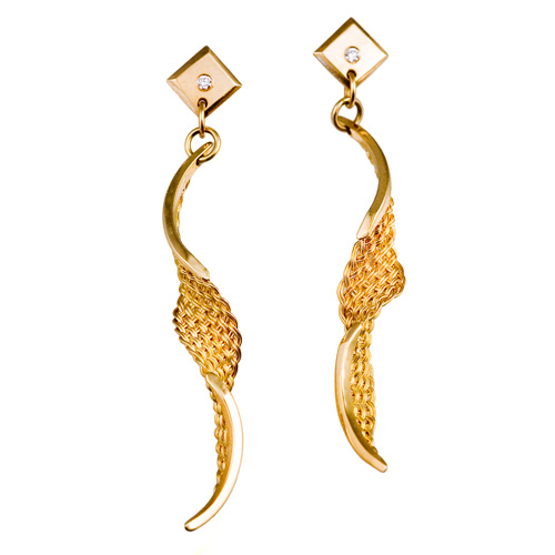 Spiral Twist Earrings in 18k gold with diamonds by Tamberlaine
