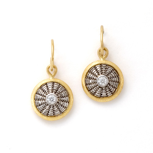 Sunburst Weave Earrings in 18k gold &ampp platinum with diamonds by Tamberlaine