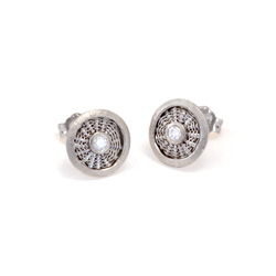 Diamond & Platinum Sunburst Weave Stud Earrings by Tamberlaine