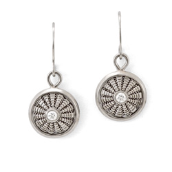 Diamond & Platinum Sunburst Weave Drop Earrings by Tamberlaine