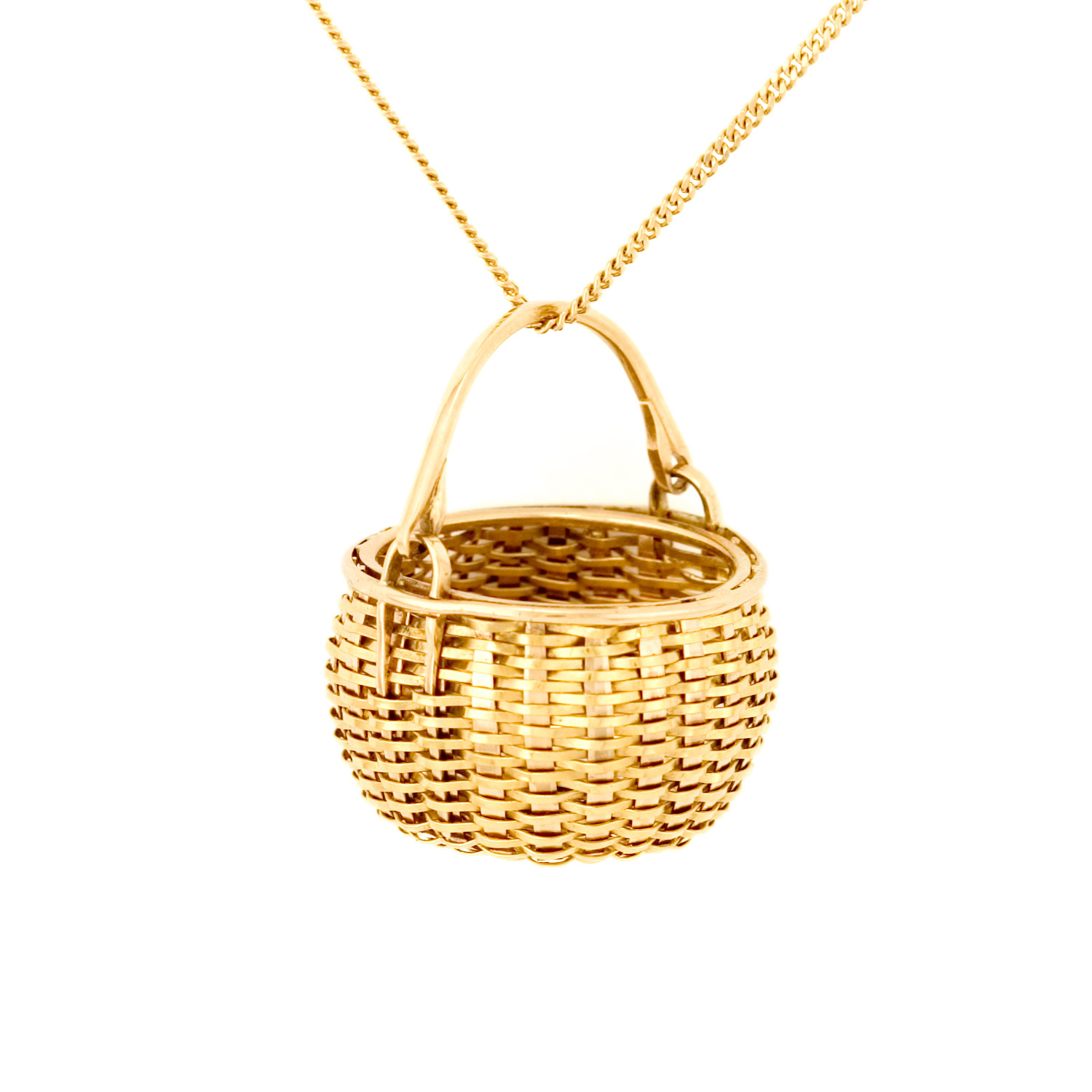 Swing Handle Basket Pendant in 18k & 22k gold by Tamberlaine