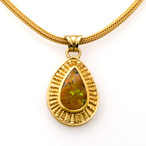 Pear Opal Pendant hand woven in 18k & 22k gold