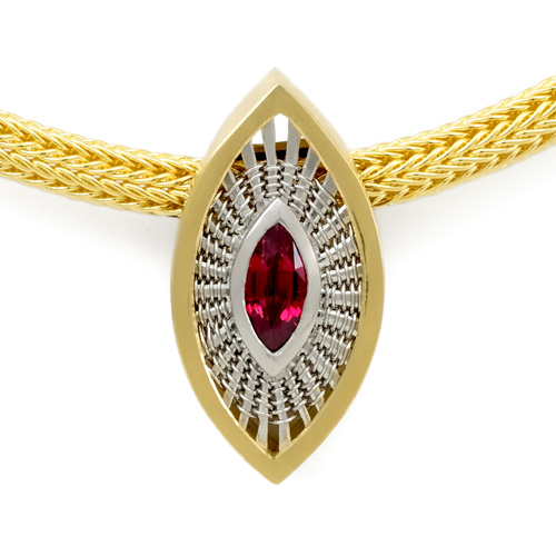 Marquis Ruby Necklace hand woven in 18k & platinum