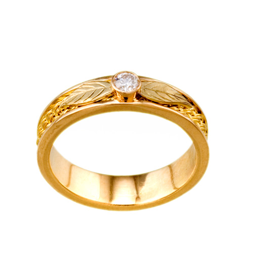 Ash Leaves Ring in 18k & 22k gold with diamond