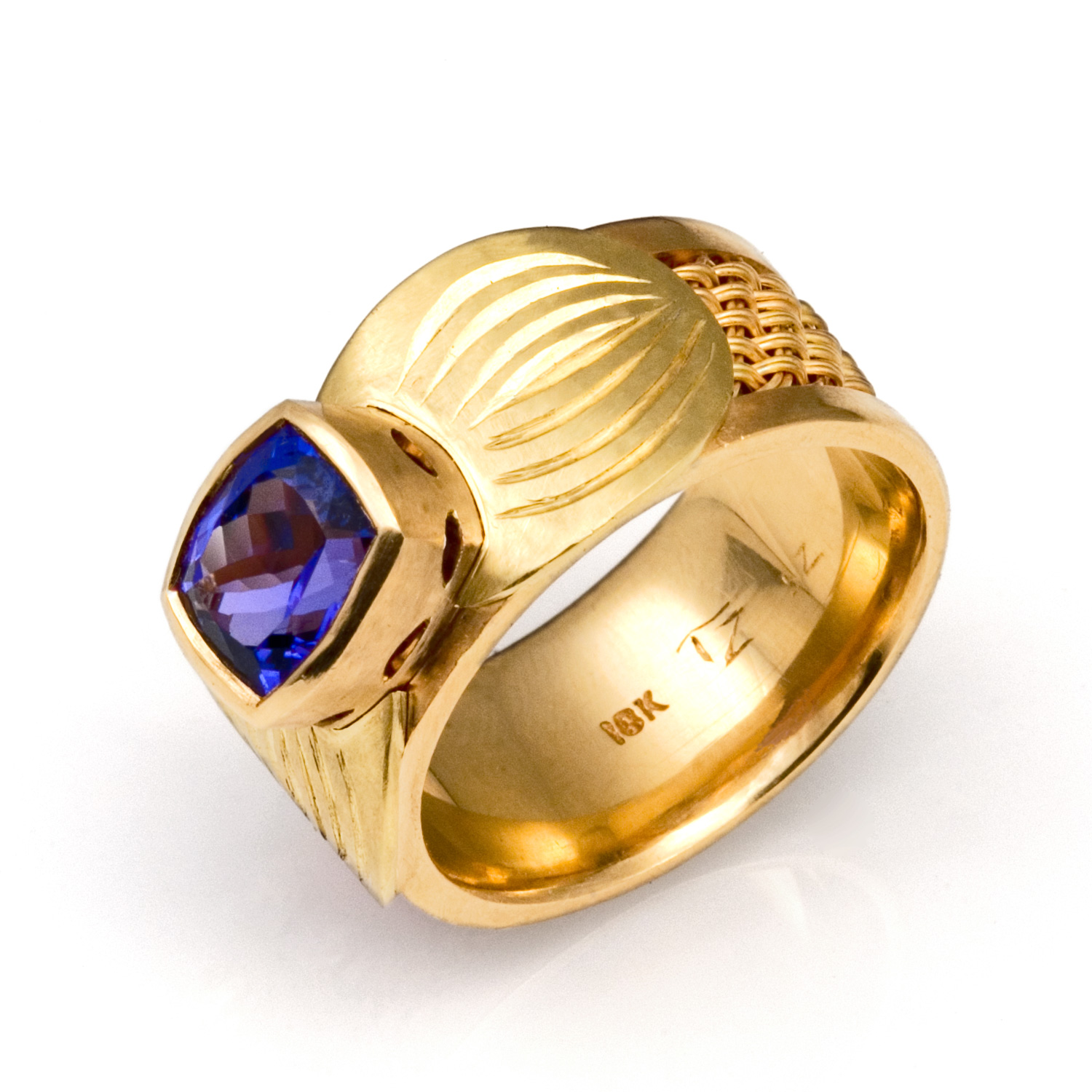 Tanzanite Ring with Inset Weave in 18k yellow gold