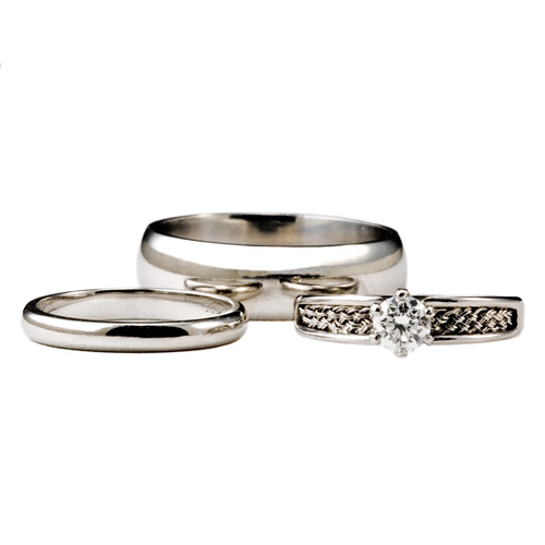 Wedding Bands and Solitaire Ring in platinum with diamond by Tamberlaine
