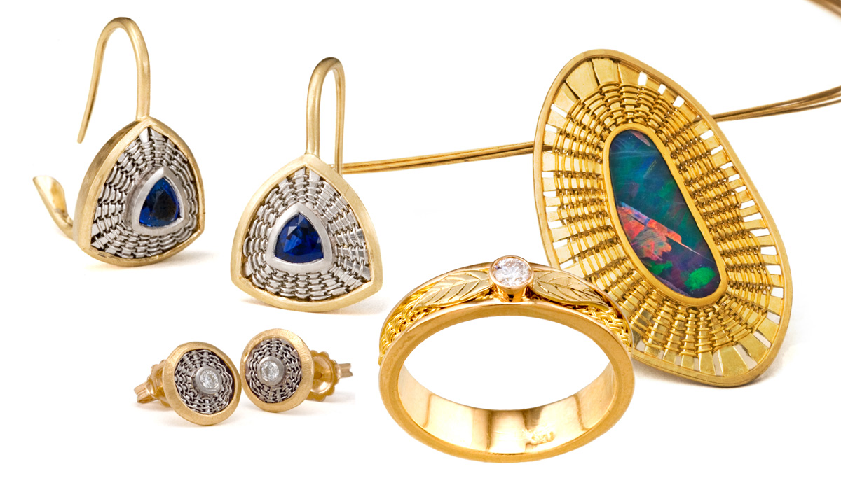 Earrings, Opal Necklace, Ashleaves Ring by Tamberlaine