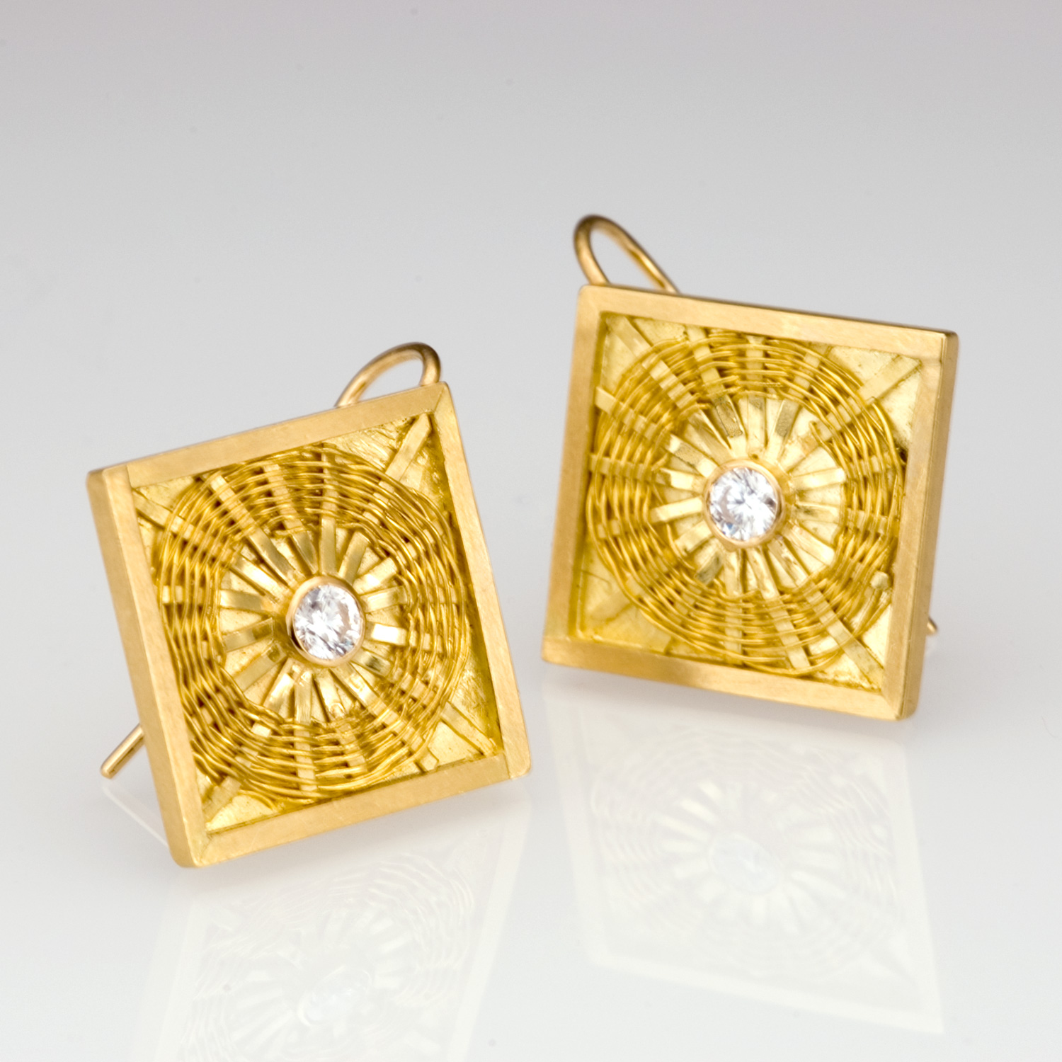 Diamond Sunburst Weave Earrings in 18k & 22k gold with diamonds by Tamberlaine