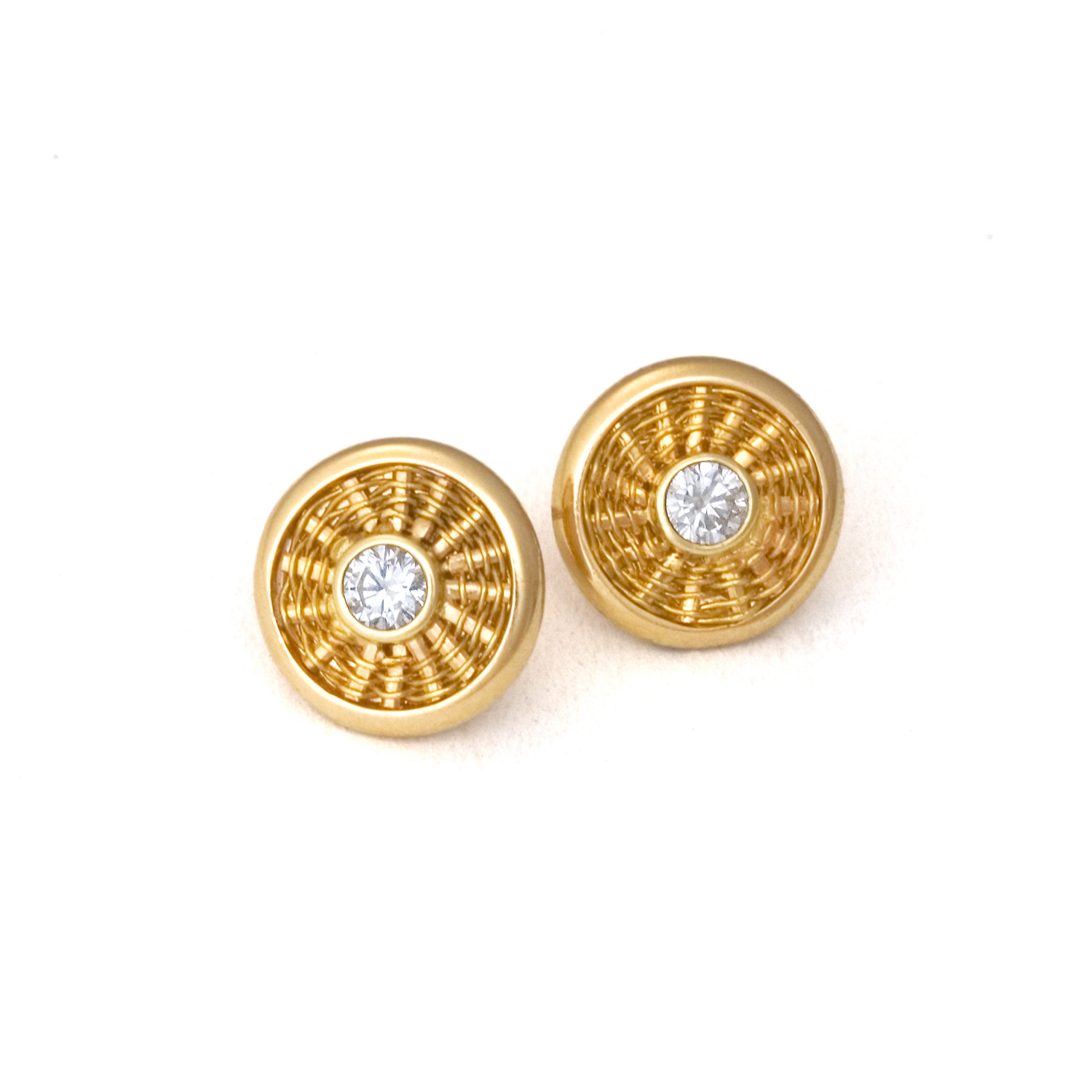 Sunburst Weave Stud Earrings in 18k gold with diamonds by Tamberlaine