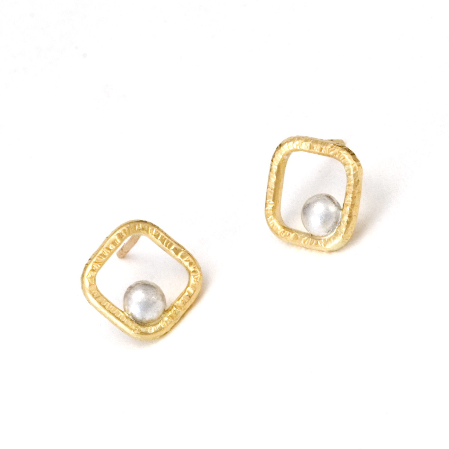 Forged Square Dot Earrings in 18k gold & sterling silver