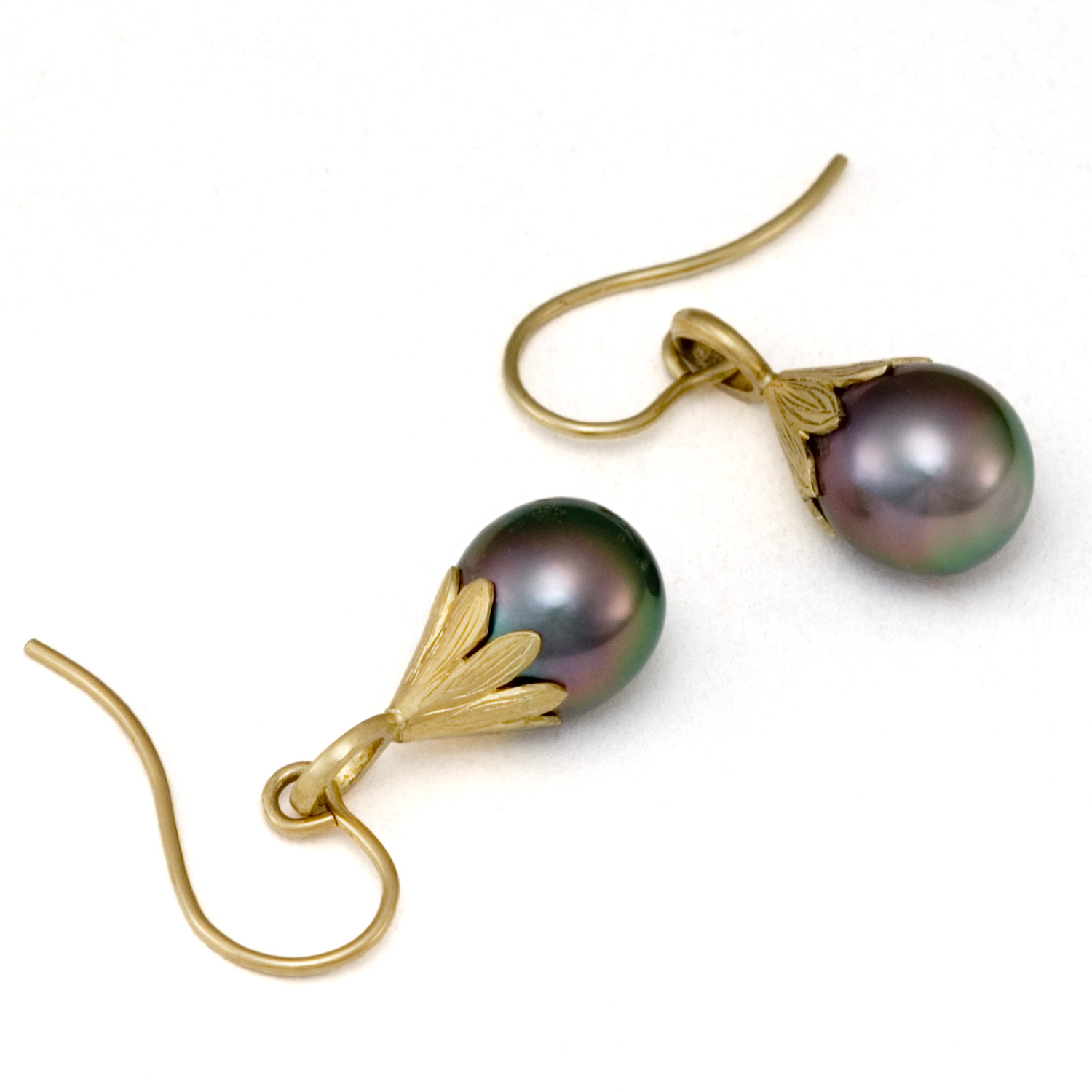Tahitian Black Pearl Drop Earrings in 18k gold by Tamberlaine