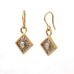 Square Sunburst Weave Earrings in 18k rose gold &ampp platinum with diamonds by Tamberlaine