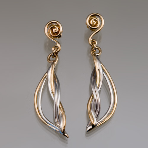 Ocean Wave Earrings in 18k gold and sterling silver by Tamberlaine