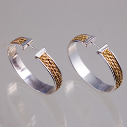Inseet Weave Hoops in 18k gold & sterling silver hand woven by Tamberlaine