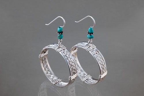 Hand Woven Hoops in silver & turqoise by Tamberlaine