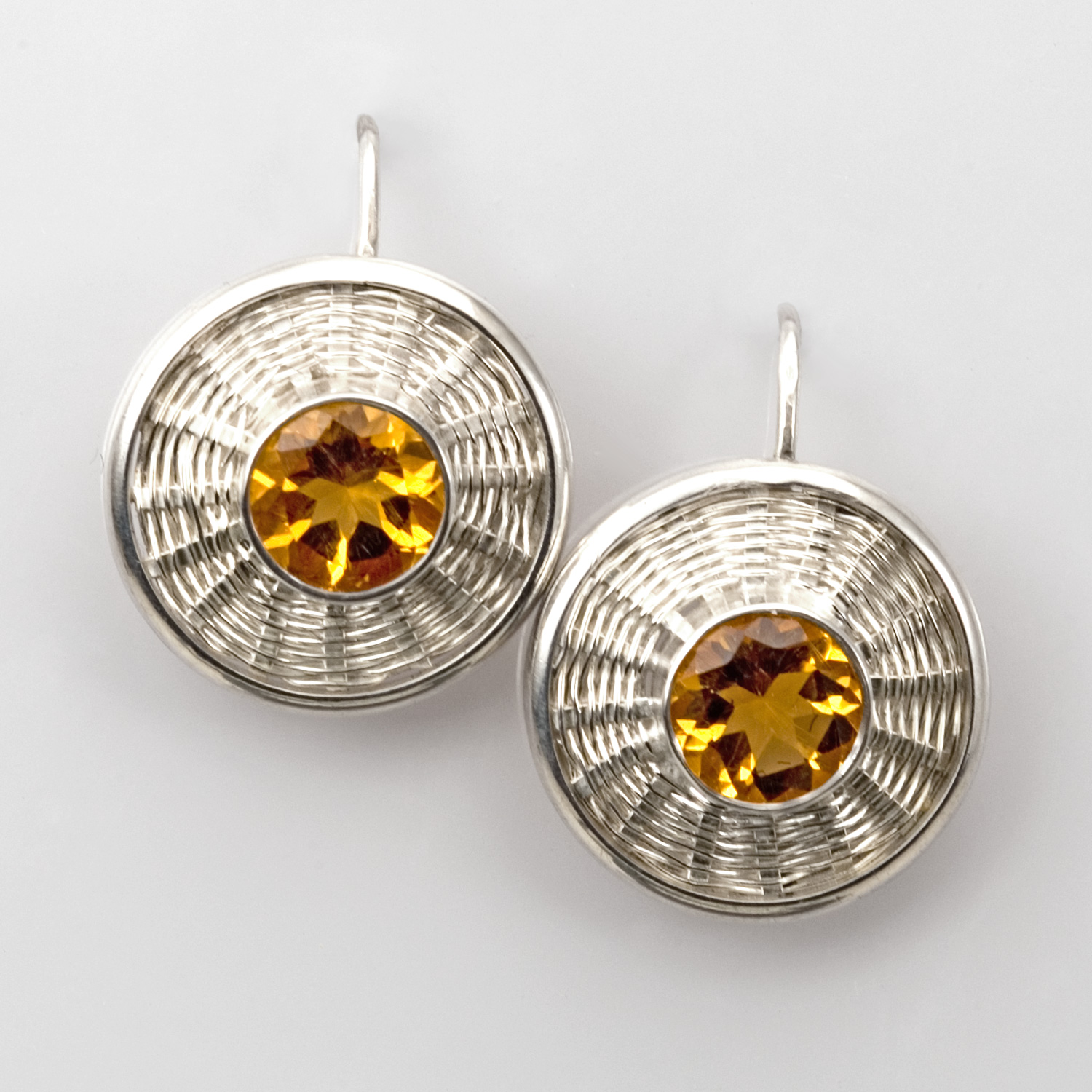 Sunburst Weave Earrings in sterling & fine silver with citrine by Tamberlaine