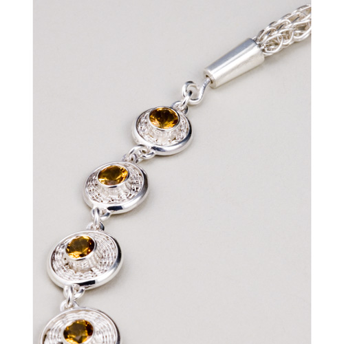 Honey Citrine in Sunburst Weave Necklace - sterling silver and honey citrine