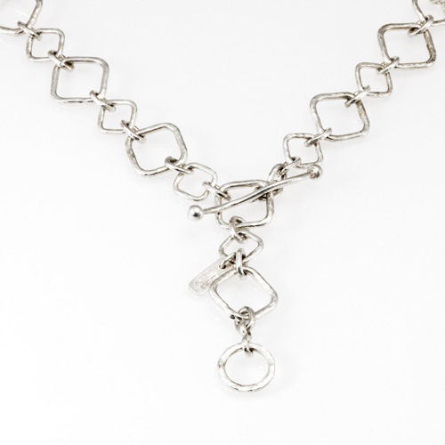 Forged Square Link Necklace - sterling silver