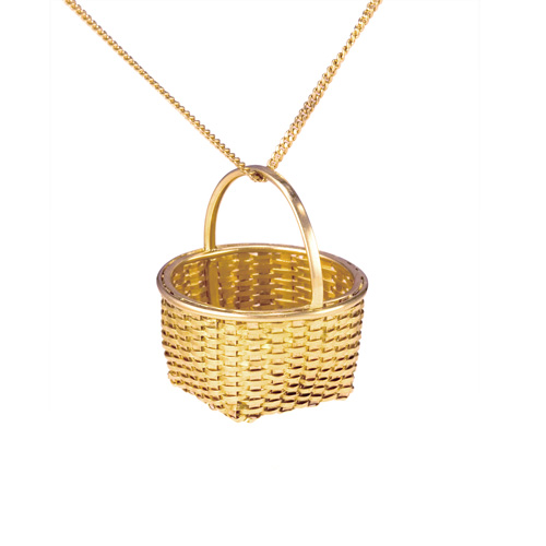 Shaker Fruit Basket Necklace hand woven in 18k & 22k gold