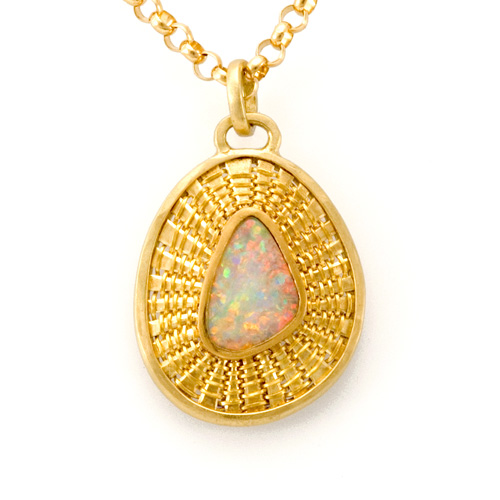 Opal Pendant hand woven in 18k & 22k gold
