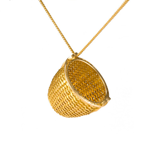 Miniature Corn Basket Necklace hand woven in 18k & 22k gold