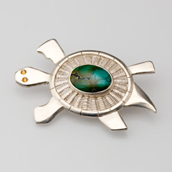 Turquoise Turtle Brooch - fine & sterling silver