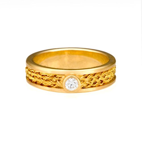 Diamond Ring with Inset Weave in 18k & 22k gold with diamond