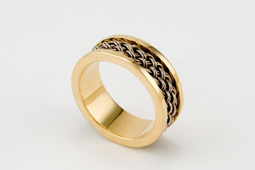 Ring with Inset Weave in 18k yellow gold & 18k palladium white gold