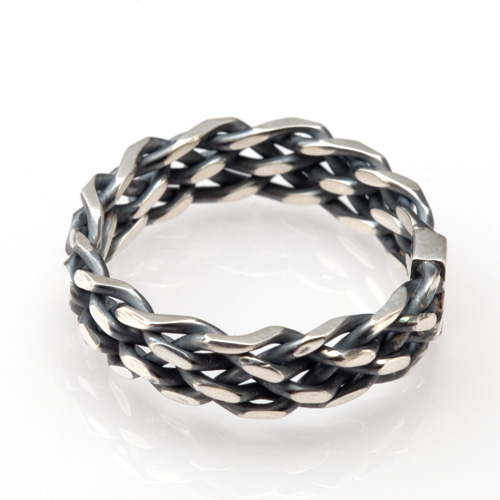 Six Strand Cut Weave Ring in oxidized sterling silver by Tamberlaine
