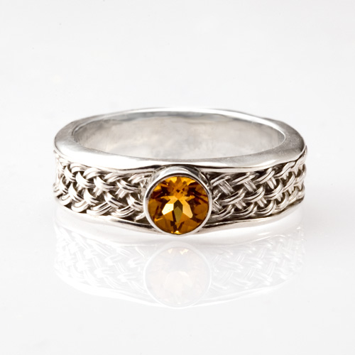 Citrine Inset Weave Ring in silver by Tamberlaine